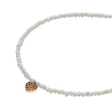 Baby Potato Pearl & Pink Sapphire Heart Beaded Necklace