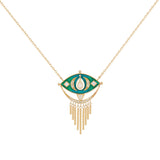 BLUE GREEN ENAMEL PEAR DIAMONDS EYE & TRILLION DIAMONDS NECKLACE