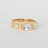 Yellow Gold Ring with Organic Totem Moonstones and Diamonds