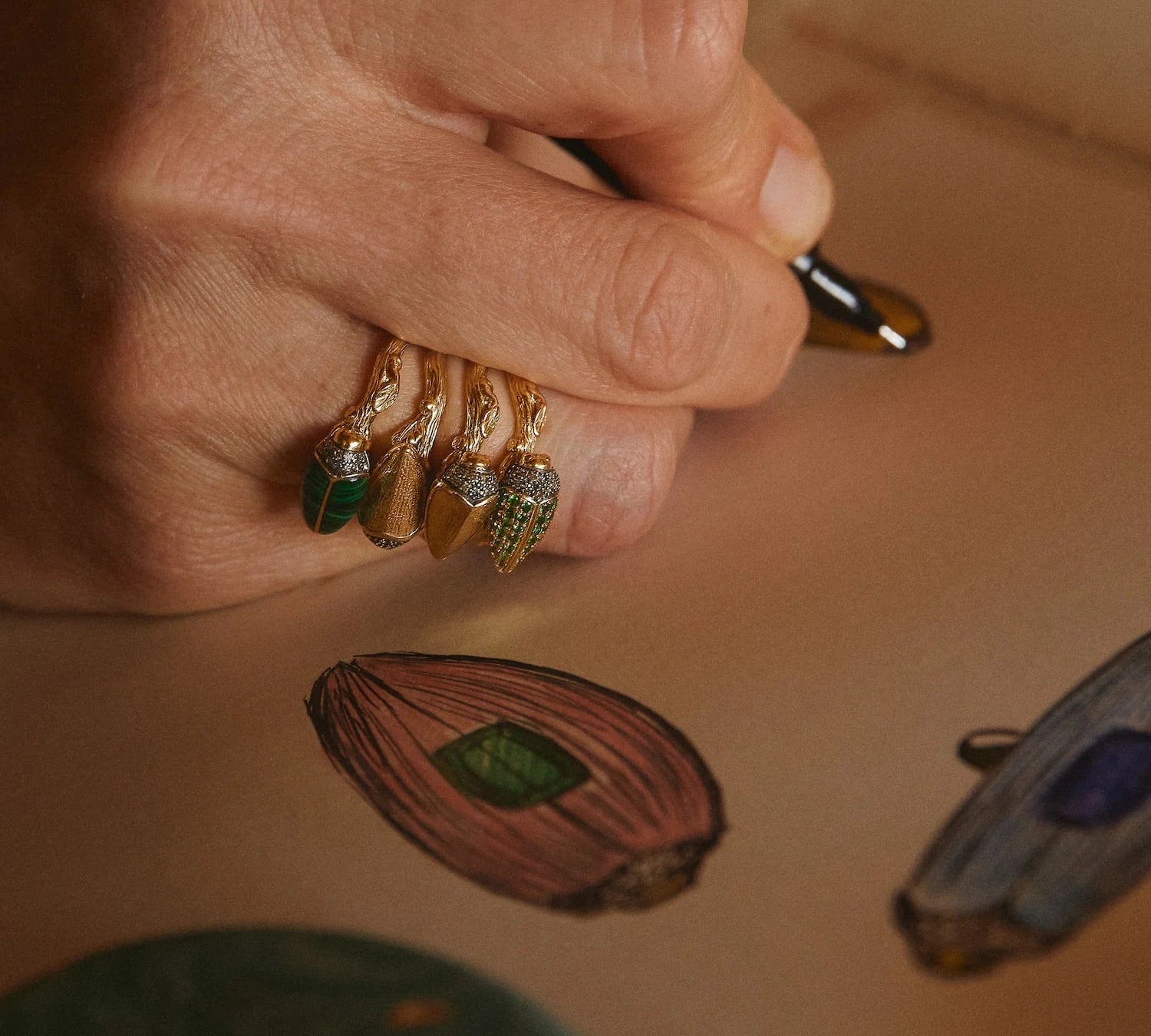 Scarab Malachite Stackable Ring