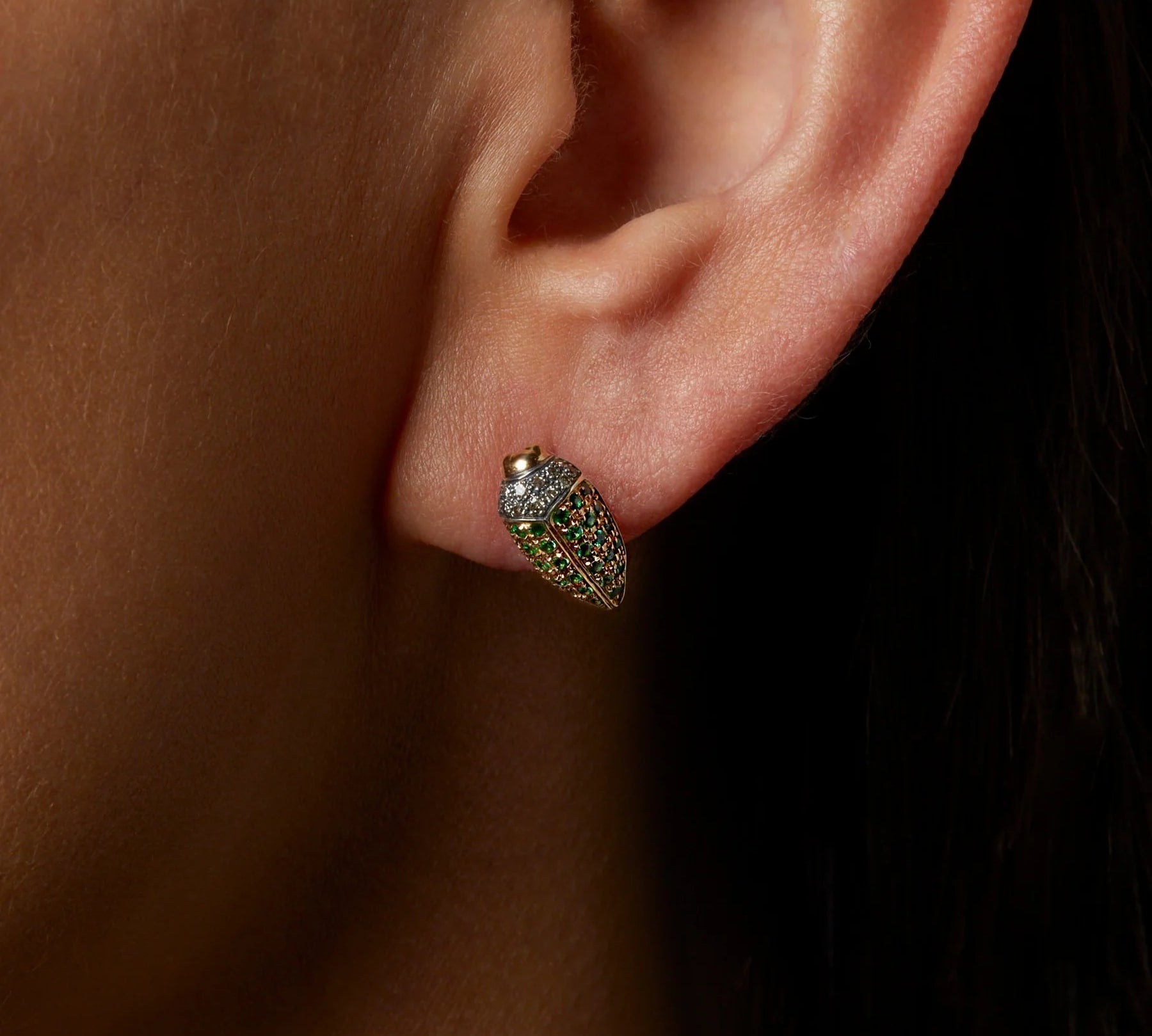 Mini Scarab Pave Tsavorites Stud