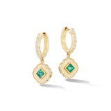 Lotus Huggie Earrings with Diamonds and Emeralds