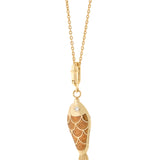 Fish for Love Pendant - Orange Enamel with Diamonds and Orange Sapphires