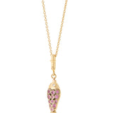 Fish for Love Pendant - White Enamel with Diamonds and Pink Sapphires