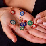 Double Face Charm - Clover/Horse Shoe - Navy and Orange