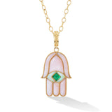 Large Hamsa Amulet Necklace Pink Opal