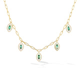 MARQUISE EYE PENDANT NECKLACE IN MOTHER OF PEARL & EMERALD