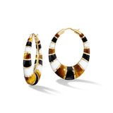 CHUNKY INLAY HOOPS IN TIGERS EYE, BLACK &WHITE ONYX