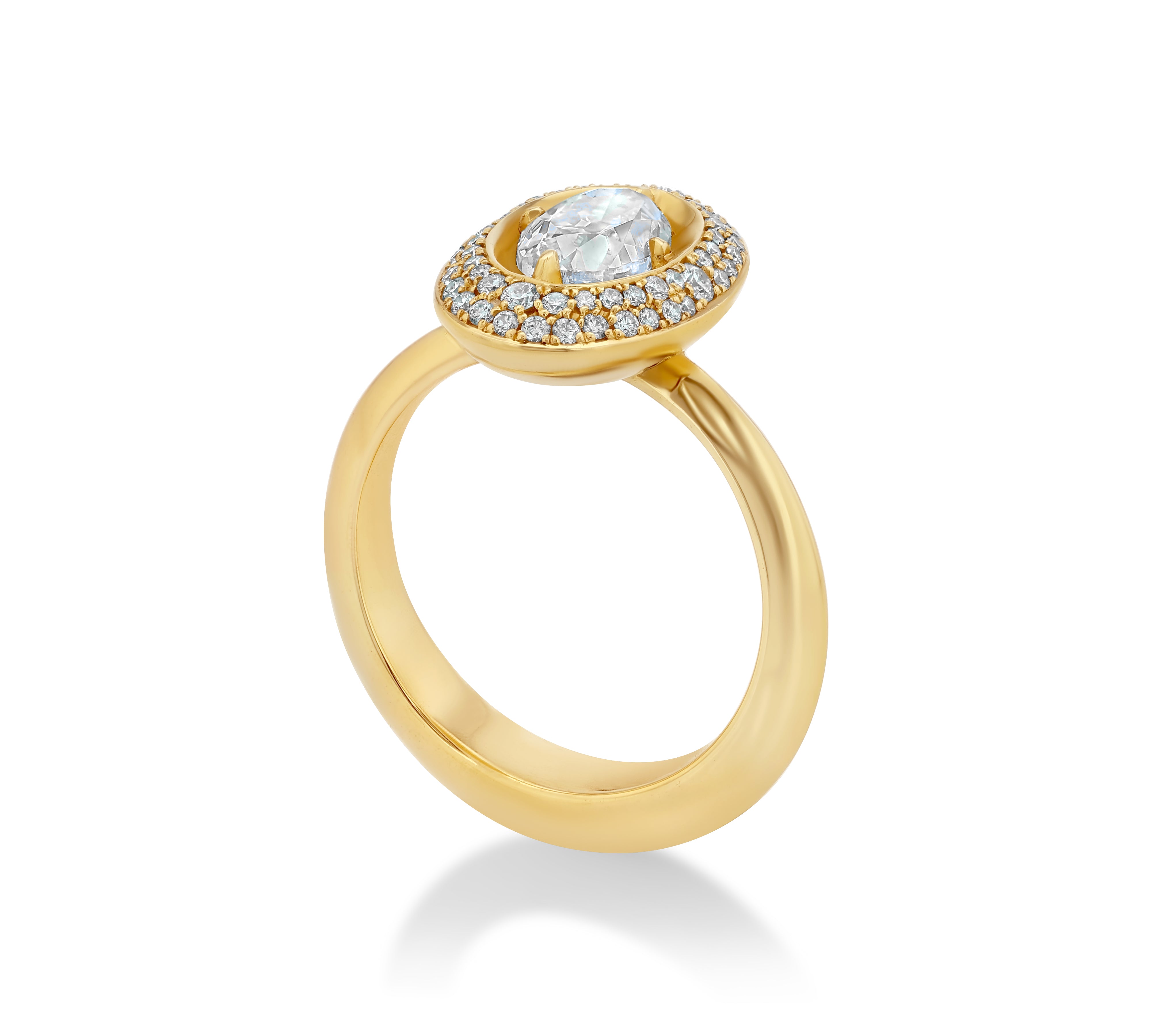 KE Stone Ring with OV Diamond and Contour Pave