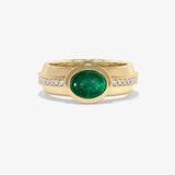 Emerald Cabochon Pave Soft Staircase Ring
