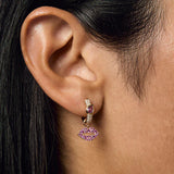 Diamond & Pear Cut Pink Sapphire Hoop Earring
