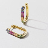 Rainbow Sapphire Oval Hoop Earrings
