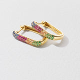 Rainbow Sapphire Oval Hoop Earrings