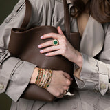 Emerald Caviar Ring in Yellow Gold