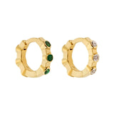 Stepping Stone Midi Hoops Yellow Gold Emerald and White Diamond