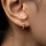 Stepping Stone Midi Hoops Yellow Gold Emerald and White Diamond