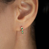 Stepping Stone Midi Hoops Yellow Gold Emerald and White Diamond