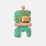 Fire Totem Pendant in Yellow Gold Turquoise and Diamonds