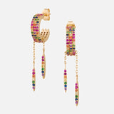 Rainbow Sapphires with Dangling Beams Hoop Earrings