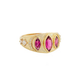 TRIPLE MARQUISE PINK TOURMALINE & DIAMONDS RING
