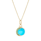 Turquoise Moon Charm in 18k Gold | Green Garnets