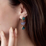 Single Medium Blue Tourmaline with Blue Sapphire Moon Earring
