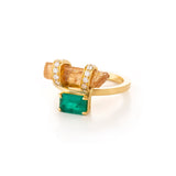 Topaz with Emerald & Diamond Ring