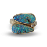 Double Teardrop Boulder Opal Ring with Diamond