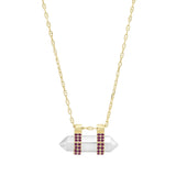 14K Gold and Sterling Horizontal "Crystallized" Metal pendant with Pave Rubies