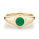 ROUND SIGNET KNIFE EDGE PINKY RING - EMERALD