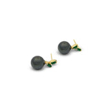 Yellow Peacock Pearl & Emerald Stud Earrings